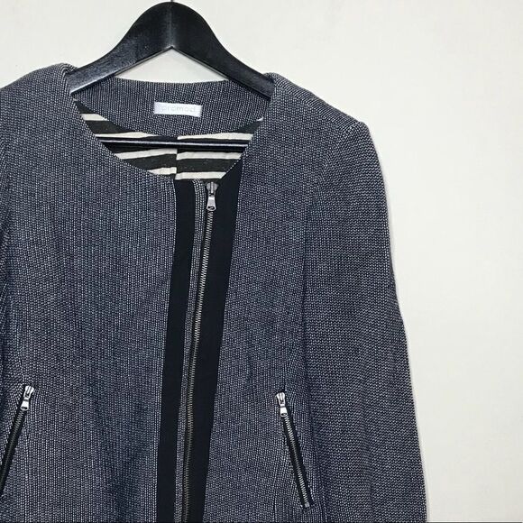 Promod 10 Moto jacket zipper blazer cotton linen - Picture 1 of 8
